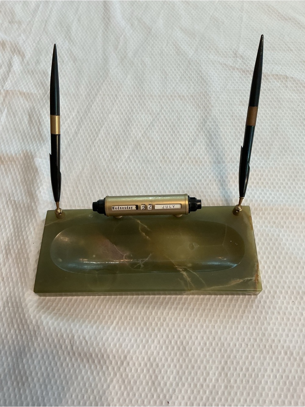 Vintage Green marble Desk Pen Set with Perpetual Calendar